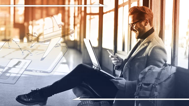 A man managing his flight